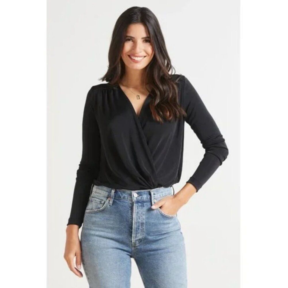 Intimately Free People Women's Turnt Crossover Bodysuit Top Black Size Small
